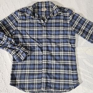 Faherty Blue and White Plaid Button-Down Flannel Shirt Size M